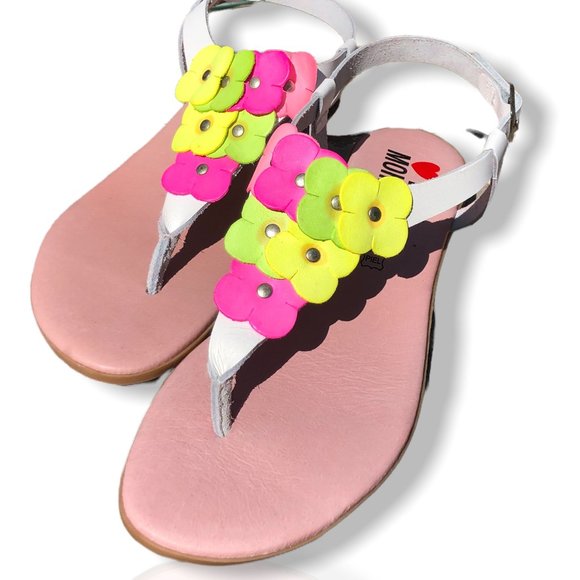 Super Comfy Boho Spanish Fuchsia Flower Leather Sandals - Picture 2 of 8